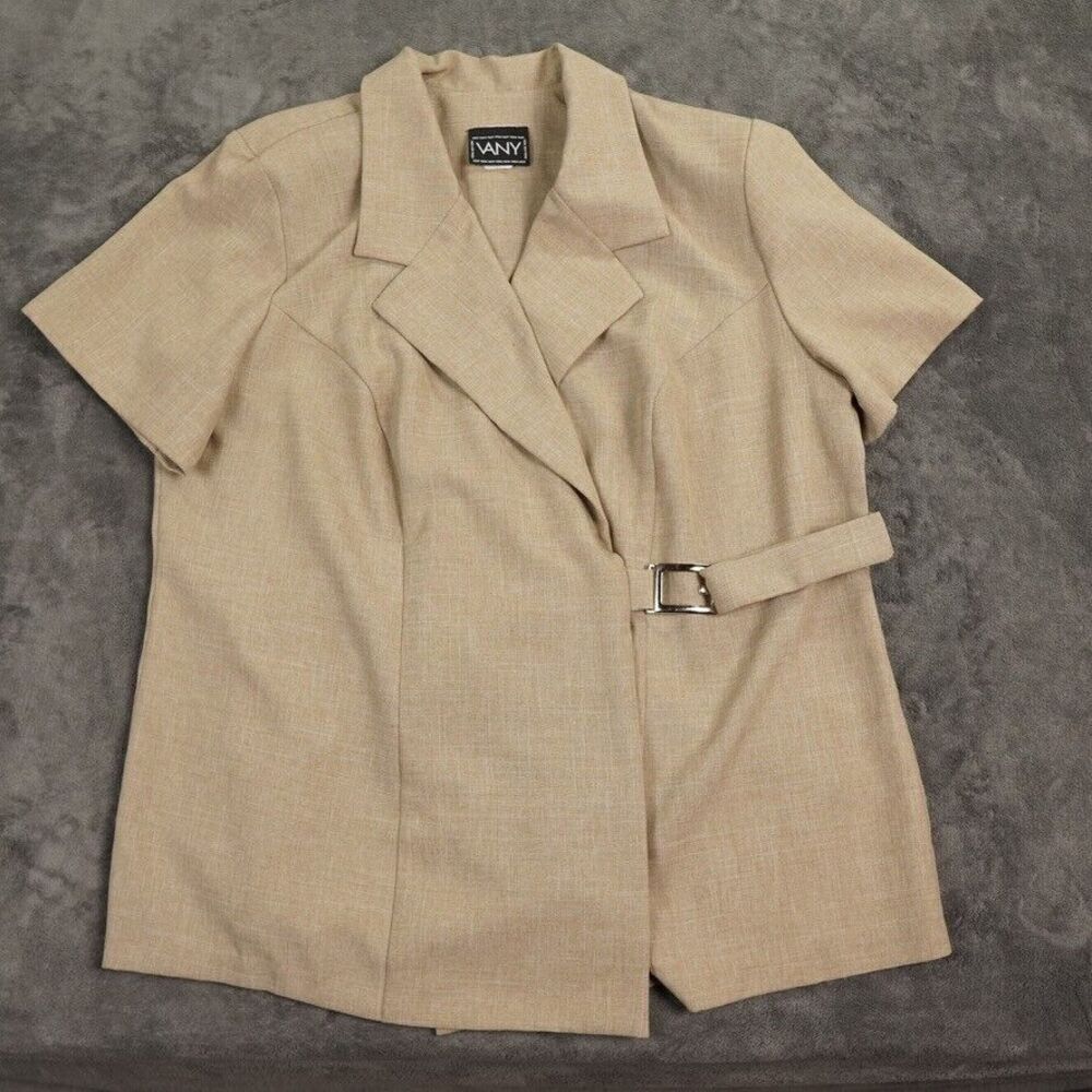 VTG Vany Top Womens Size 20 Tan Beige Buckle USA Career 80's Polyester 9 to 5